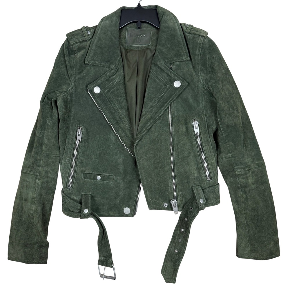 BlankNYC Moto Jacket S P2P 17.5in Suede Biker Green Belted Edgy Grunge Forest
